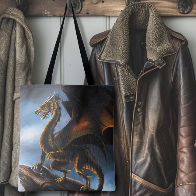 Fierce Copper Gold Black Dragon Fantasy Tote Bag (Creator Uploaded)