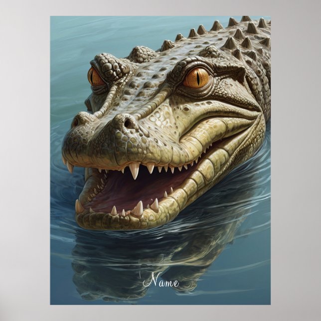 Fierce Crocodile with Piercing Eyes Wildlife Poster (Front)