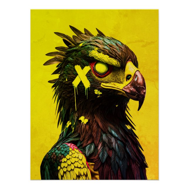 Fierce Cyber Eagle with Neon Accents Contemporary Poster (Front)