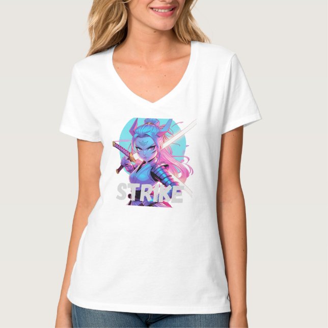 Fierce Cyberpunk Samurai Girl Anime Art - Dynamic  T-Shirt (Front)
