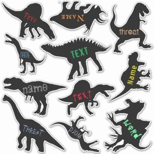 Fierce Dinosaur Silhouette Set with Text Stickers