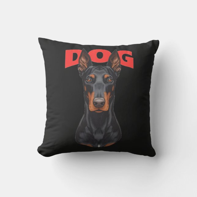 Fierce Doberman Dog Pillow – Strong and Elegant Gu (Front)