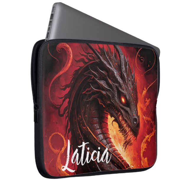 Fierce Dragon and Fire Laptop Sleeve (Front Right)