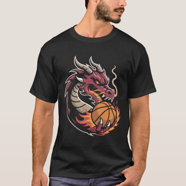 Fierce Dragon Basketball Mascot Sports Team Spirit T-Shirt (Front)