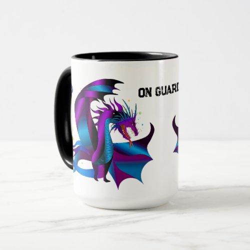 Fierce Dragon Black Blue Purple On Guard Fun Mug