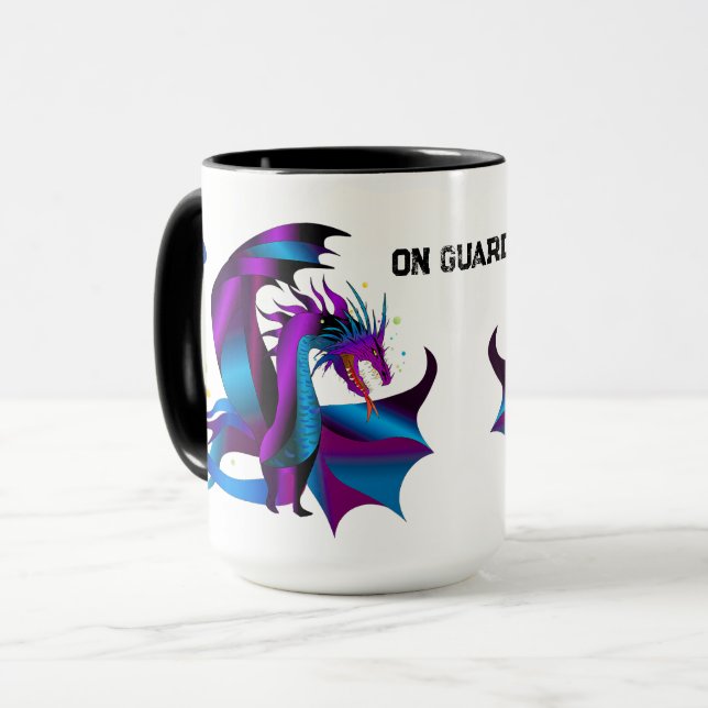 Fierce Dragon Black Blue Purple On Guard Fun Mug (Front Left)