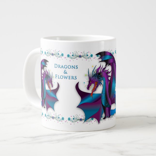 Fierce Dragon Flowers Feminine Mystical Name Giant Coffee Mug (Front Left)
