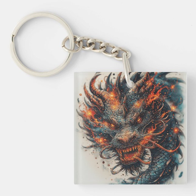 🐉 Fierce Dragon Head Mythical Fantasy Bold Art Keychain (Front)