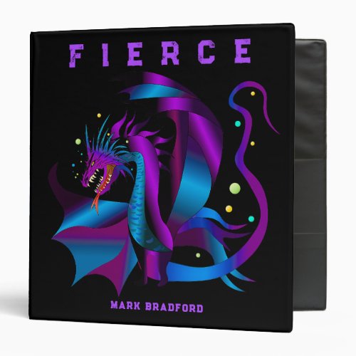 Fierce Dragon Mystical on Black Name Insert 3 Ring Binder