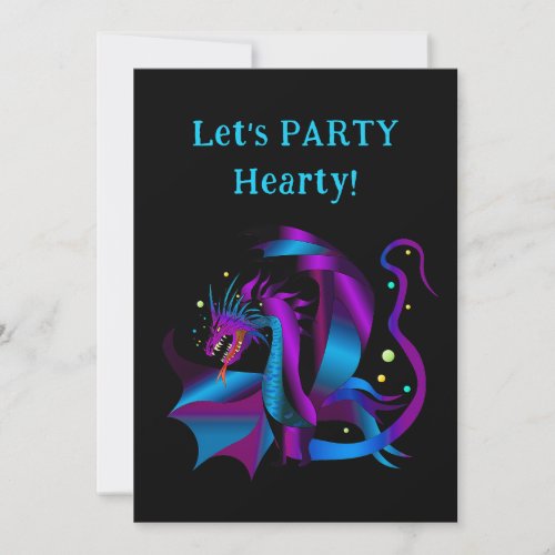 Fierce Dragon Purple and Blues Unique Party Invitation