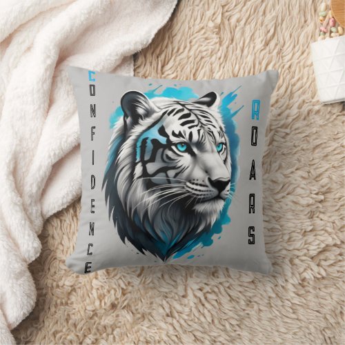 Fierce Elegance Blue_Eyed White Tiger Stare Throw Pillow