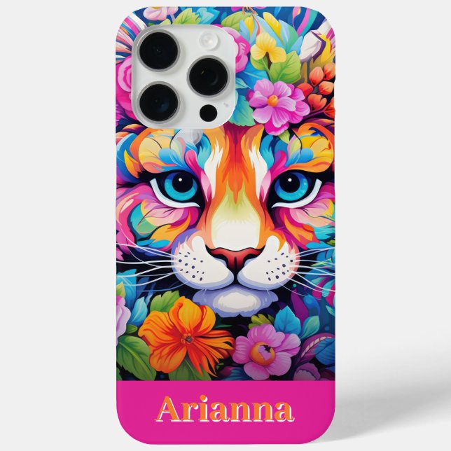 Fierce Elegance: Customizable Floral Tiger Art Case-Mate iPhone Case (Back)