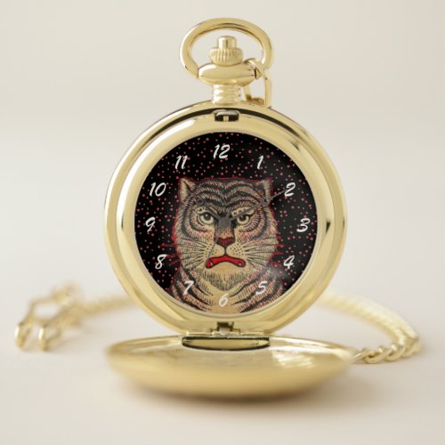 Fierce Fantasy Striped Asian Tiger Red Dots Black Pocket Watch