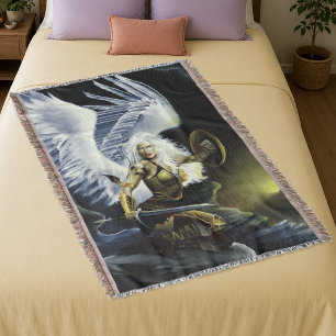 Fierce Fantasy Warrior Angel Sword Throw Blanket