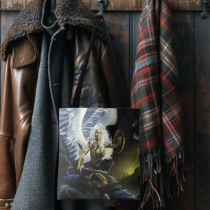 Fierce Fantasy Warrior Angel Sword Tote Bag