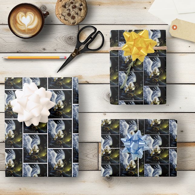 Fierce Fantasy Warrior Angel Sword Wrapping Paper Sheets (Creator Uploaded)