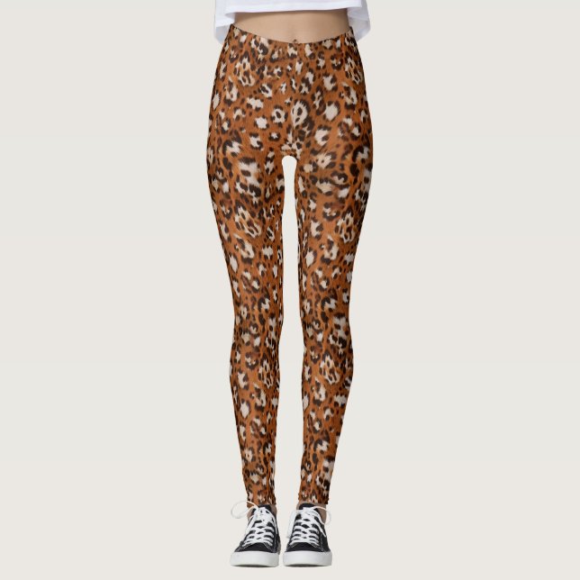 Fierce, Fashionable Brown, White & Black Leopard Leggings (Front)