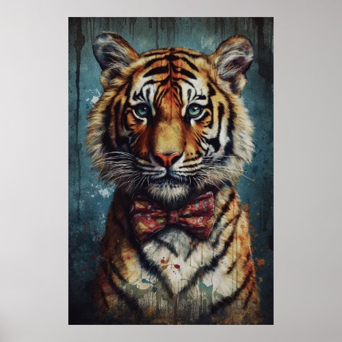 Fierce  Fashionable Tigers Bow Tie Splatters Poster