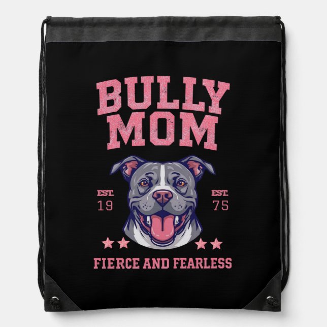 Fierce Fearless Bully Dog Mom | Pink Pitbull Mama Drawstring Bag (Front)