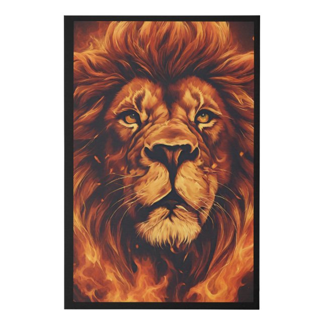 Fierce Fire Lion Drawing Canvas Wall Art (Front)
