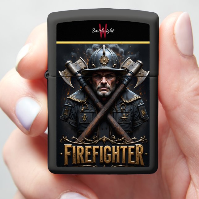 Fierce Fireman Axe Cross Dark Helmet Zippo Lighter (In Hand)