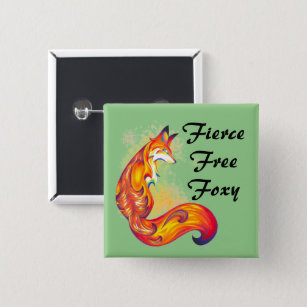 "Fierce, Free, Foxy" Artsy Red Fox Design Button