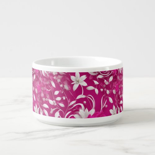  Fierce Fuchsia  White 3D Floral Pattern Design  Bowl