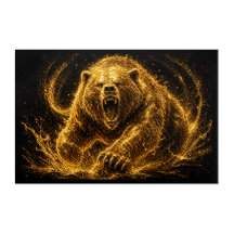 Fierce Golden Bear Roar Art