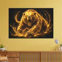 Fierce Golden Bear Roar Art