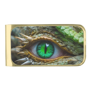 Fierce Green Dragon Eye with Horned Detail Gold Finish Money Clip