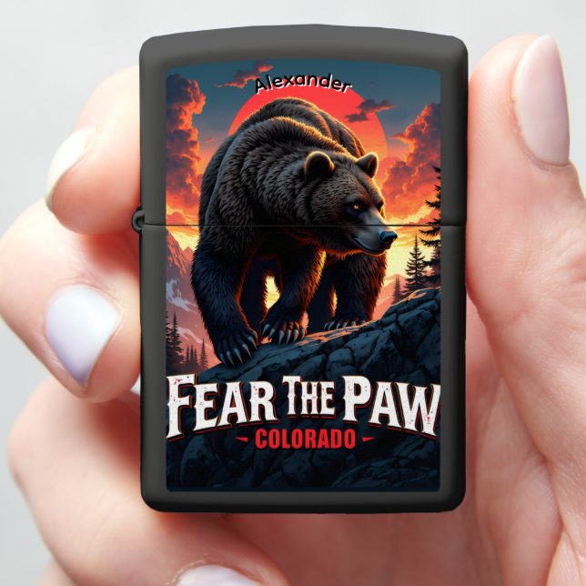 Fierce Grizzly Fear Paw Colorado Zippo Lighter (In Hand)
