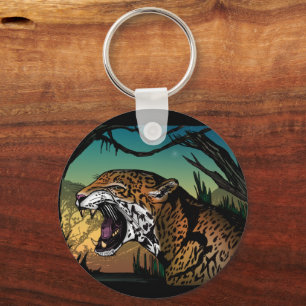 Fierce Growling Jaguar Jungle Art – Bold Tropical Keychain
