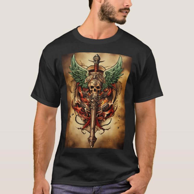 Fierce Guardian Skull Tattoo T-Shirt (Front)