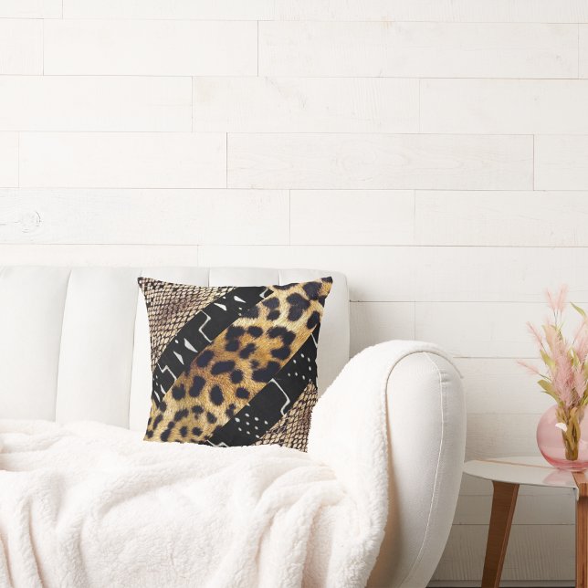 Fierce Harmony: African Leopard & Snakeskin Patter Lumbar Pillow (Creator Uploaded)