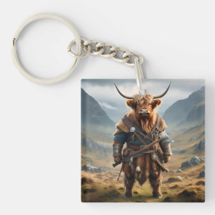 Fierce Highland Warrior: The Courageous Cow Viking Keychain