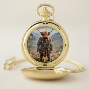 Fierce Highland Warrior: The Courageous Cow Viking Pocket Watch