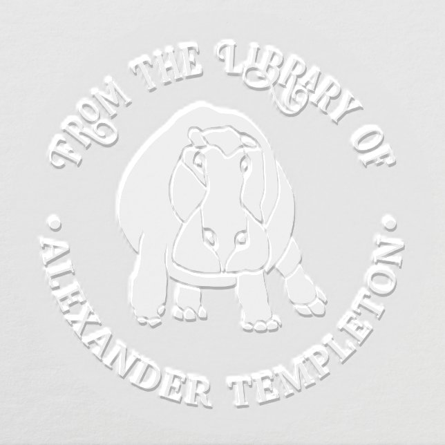 Fierce Hippopotamus Silhouette Library Book Name Embosser (Design)
