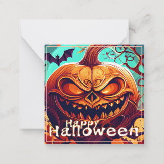 Fierce Jack-o-Lantern Bat Halloween Art Note Card