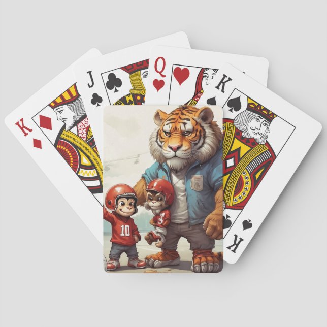 Fierce Jungle Football Monkey Tiger Rivalry Poker Cards (Back)
