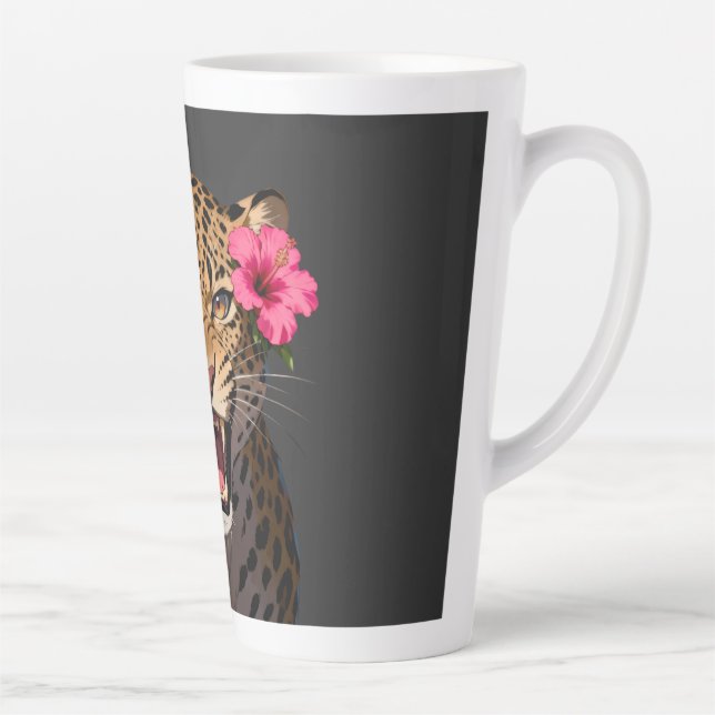 Fierce Leopard Pink Flower Keychain Latte Mug (Right)