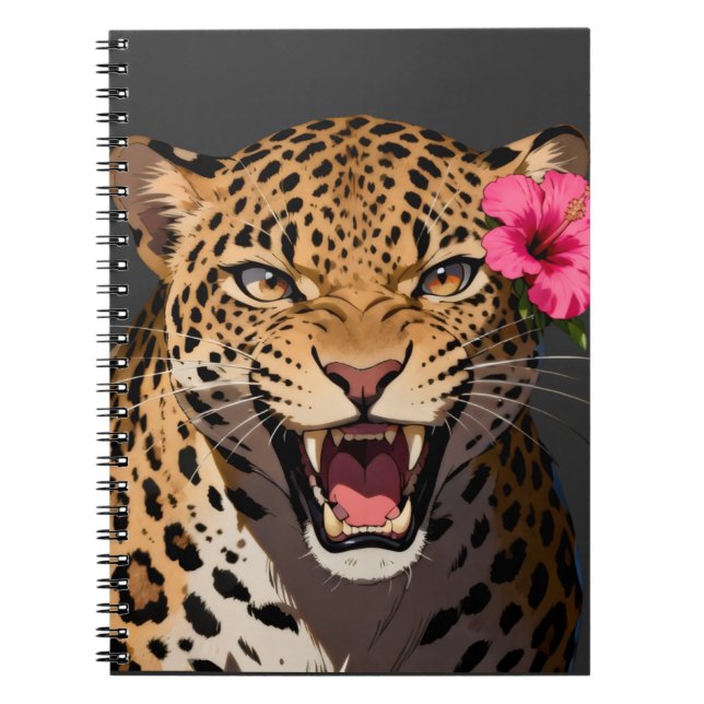 Fierce Leopard Pink Flower Notebook (Front)