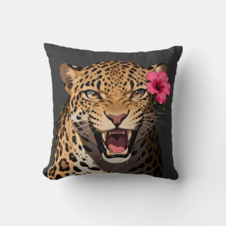 Fierce Leopard Pink Flower Pillow