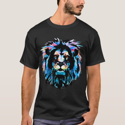 Fierce Lion Colorful Watercolor T_Shirt