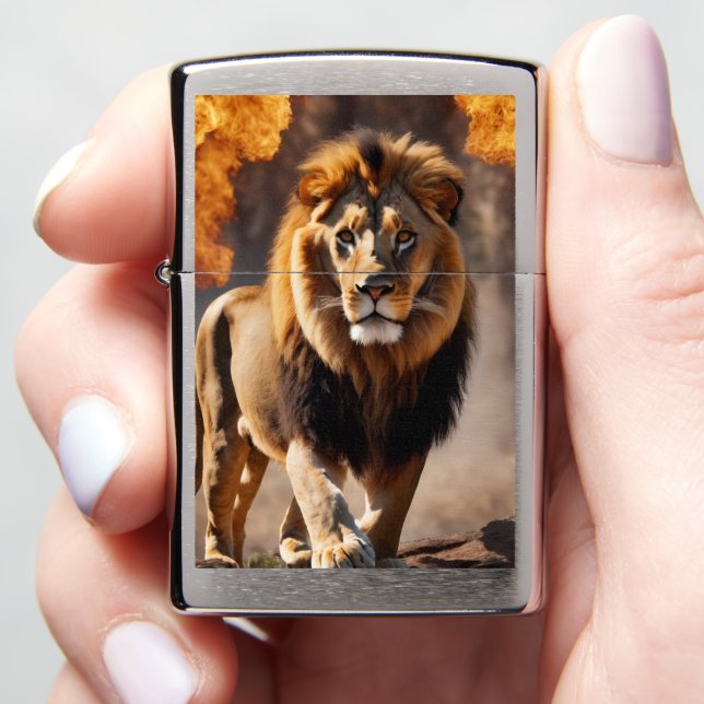 Fierce Lion Flames Pocket Lighter (In Hand)