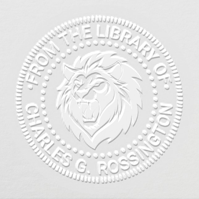 Fierce Lion Head Baring Teeth Library Book Name Embosser (Design)
