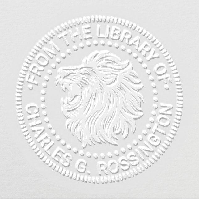 Fierce Lion Head Baring Teeth Library Book Name Embosser (Design)