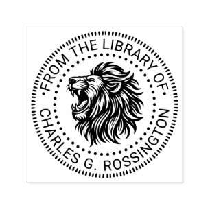 Fierce Lion Head Baring Teeth Library Book Name Self-inking Stamp