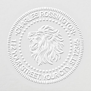 Fierce Lion Head Baring Teeth Name Return Address Embosser