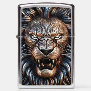 Fierce Lion Head Face - Metal Engraving Art Zippo Lighter