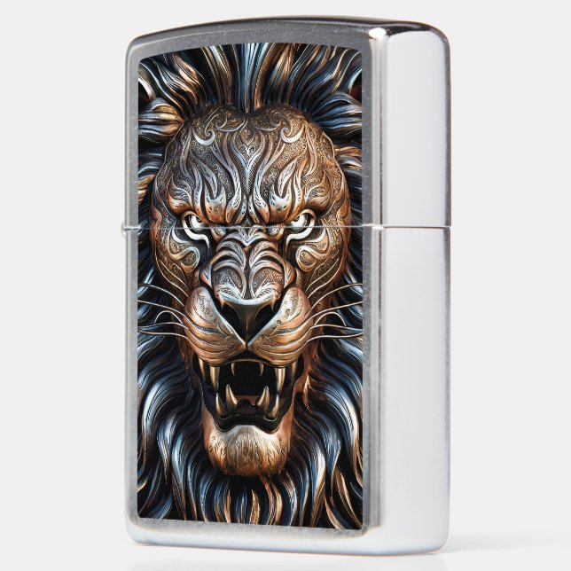 Fierce Lion Head Face - Metal Engraving Art Zippo Lighter | Zazzle